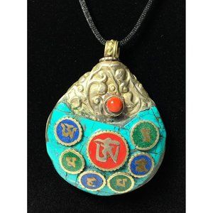 Vintage Large Tibetan Nepalese Turquoise Coral Chakra Pendant